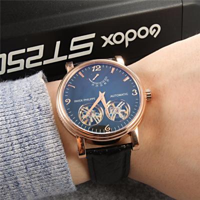 Replica Grand Complications A21j Automatic Movement Mens Watch Blue Double tourbillon Dial Leather Strap A E23