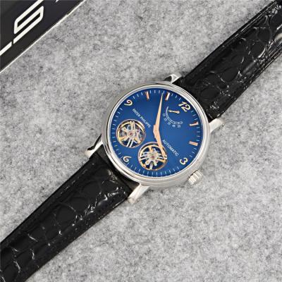 Replica Grand Complications A21j Automatic Movement Mens Watch Blue Double tourbillon Dial Leather Strap A E23