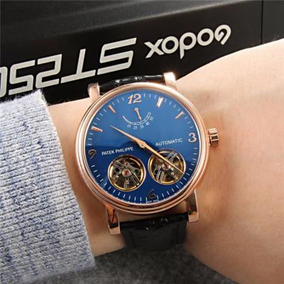 Replica Grand Complications A21j Automatic Movement Mens Watch Blue Double tourbillon Dial Leather Strap A E23