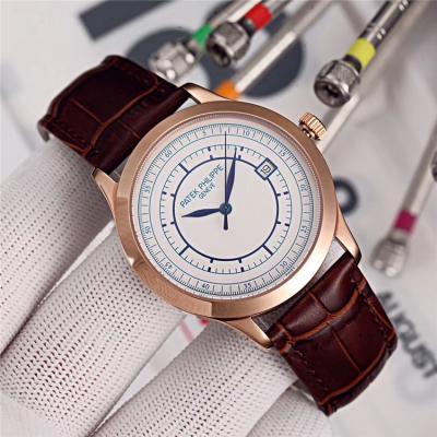 Replica Calatrava A21j Automatic Movement Mens Watch White Dial Leather Strap E27