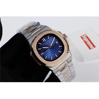 Replica Nautilus A21j Automatic Movement Mens Watch Blue Dial Two Tone Rose Gold A E29