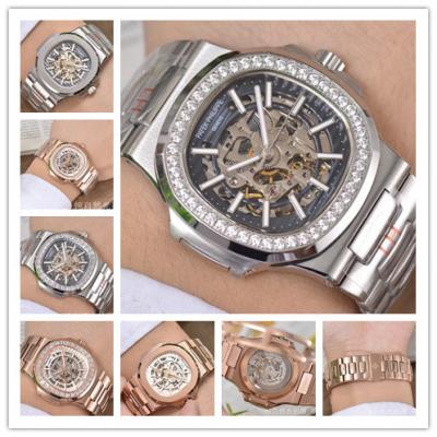 Replica Nautilus A4813 Automatic Movement Mens Watch Skeleton Dial Diamonds Case Stainless Steel E31