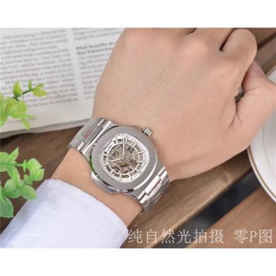 Replica Nautilus A4813 Automatic Movement Mens Watch Skeleton Dial Diamonds Case Stainless Steel E31