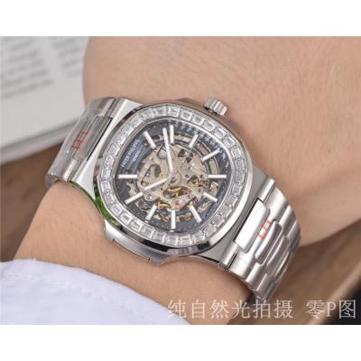 Replica Nautilus A4813 Automatic Movement Mens Watch Skeleton Dial Diamonds Case Stainless Steel E31