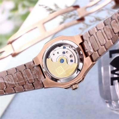 Replica Nautilus A21j Automatic Movement Womens Watch White Tourbillon Dial Diamonds Case Rose Gold A E34