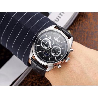 Replica Grand Complications Japan OS Quartz Chronograph Movement Mens Watch Black Dial Leather Strap B E35