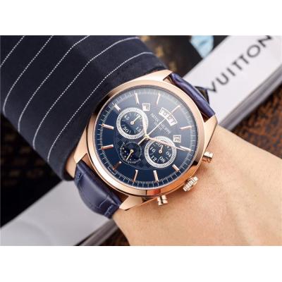 Replica Grand Complications Japan OS Quartz Chronograph Movement Mens Watch Black Dial Leather Strap B E35