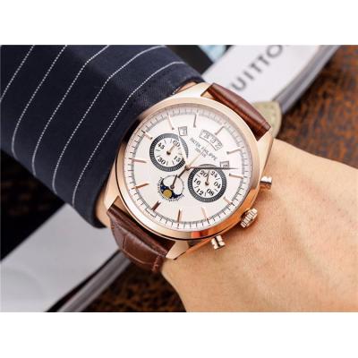 Replica Grand Complications Japan OS Quartz Chronograph Movement Mens Watch Black Dial Leather Strap B E35