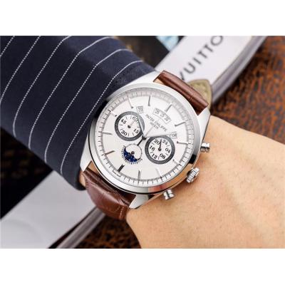 Replica Grand Complications Japan OS Quartz Chronograph Movement Mens Watch Black Dial Leather Strap B E35