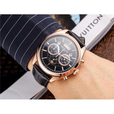 Replica Grand Complications Japan OS Quartz Chronograph Movement Mens Watch Black Dial Leather Strap B E35