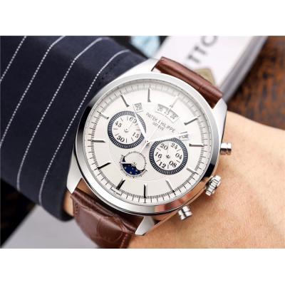 Replica Grand Complications Japan OS Quartz Chronograph Movement Mens Watch Black Dial Leather Strap B E35