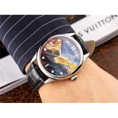 Replica Calatrava Japan Miyota 8215 Automatic Movement Mens Watch Painting Dial Leather Strap E36