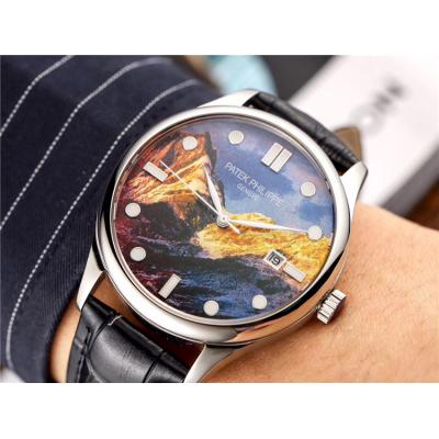 Replica Calatrava Japan Miyota 8215 Automatic Movement Mens Watch Painting Dial Leather Strap E36