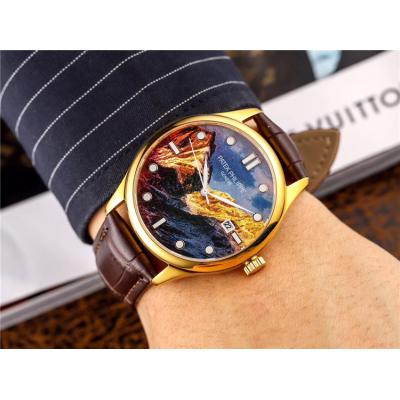 Replica Calatrava Japan Miyota 8215 Automatic Movement Mens Watch Painting Dial Leather Strap E36