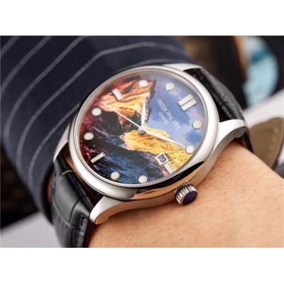 Replica Calatrava Japan Miyota 8215 Automatic Movement Mens Watch Painting Dial Leather Strap E36