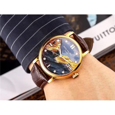 Replica Calatrava Japan Miyota 8215 Automatic Movement Mens Watch Painting Dial Leather Strap E36