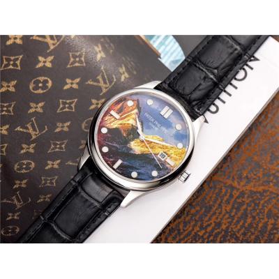 Replica Calatrava Japan Miyota 8215 Automatic Movement Mens Watch Painting Dial Leather Strap E36