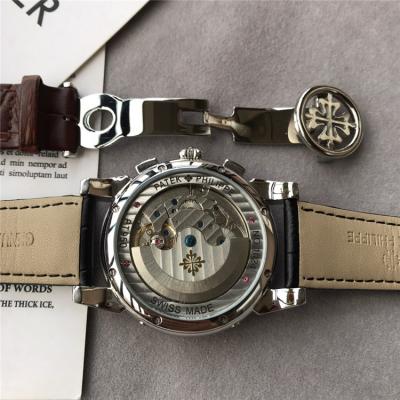 Replica Grand Complications A21j Automatic Movement Mens Watch Gray Black Dial Leather Strap A E37