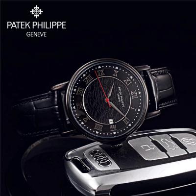 Replica Calatrava A2813 Automatic Movement Mens Watch Black Dial Leather Strap E38