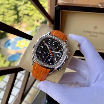 Replica Aquanaut Japan Quartz Chronograph Movement Mens Watch Black Dial Diamonds Case Rubber Strap E39