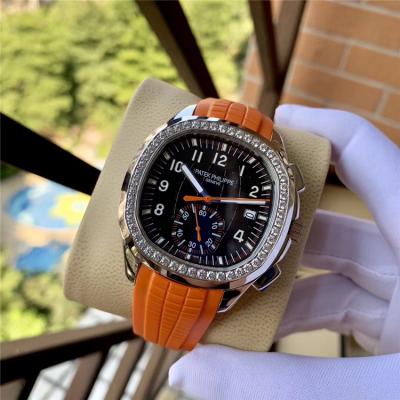 Replica Aquanaut Japan Quartz Chronograph Movement Mens Watch Black Dial Diamonds Case Rubber Strap E39