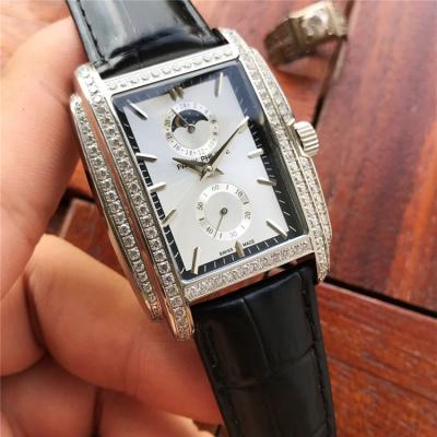 Replica Gondolo A21j Automatic Movement Mens/Womens Watch Black Dial Diamonds Case Leather Strap A E46