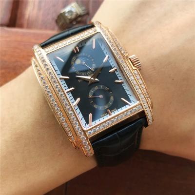 Replica Gondolo A21j Automatic Movement Mens/Womens Watch Black Dial Diamonds Case Leather Strap A E46