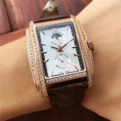 Replica Gondolo A21j Automatic Movement Mens/Womens Watch Black Dial Diamonds Case Leather Strap A E46