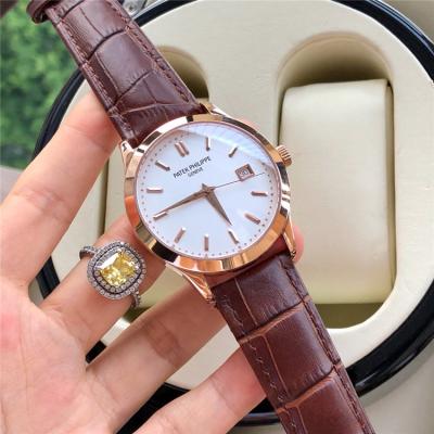 Replica Calatrava A4813 Automatic Movement Mens Watch White Dial Leather Strap E56