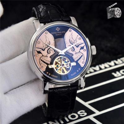 Replica Calatrava A21j Automatic Movement Mens Watch Skeleton Dial Leather Strap E62