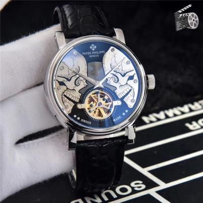 Replica Calatrava A21j Automatic Movement Mens Watch Skeleton Dial Leather Strap E62