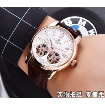 Replica Grand Complications A21j Automatic Movement Mens Watch White Double tourbillon Dial Leather Strap A E63