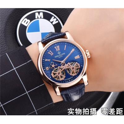 Replica Grand Complications A21j Automatic Movement Mens Watch White Double tourbillon Dial Leather Strap A E63