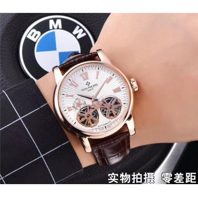 Replica Grand Complications A21j Automatic Movement Mens Watch White Double tourbillon Dial Leather Strap A E63