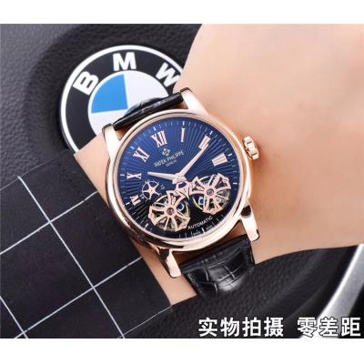 Replica Grand Complications A21j Automatic Movement Mens Watch White Double tourbillon Dial Leather Strap A E63