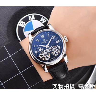 Replica Grand Complications A21j Automatic Movement Mens Watch Black Double tourbillon Dial Leather Strap B E63