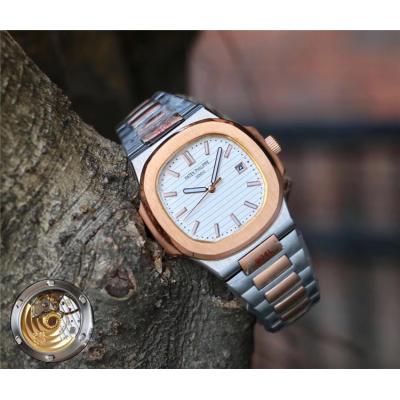 Replica Nautilus 324 Automatic Movement Mens Watch White Dial Two Tone Rose Gold B E64