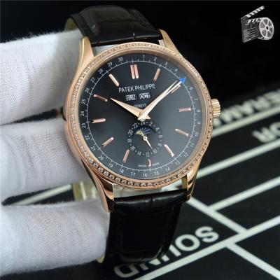 Replica Grand Complications A21j Automatic Movement Mens Watch Black Dial Diamonds Case Leather Strap E76