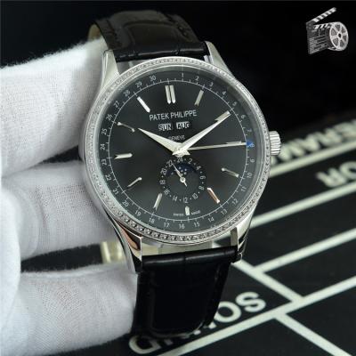 Replica Grand Complications A21j Automatic Movement Mens Watch Black Dial Diamonds Case Leather Strap E76