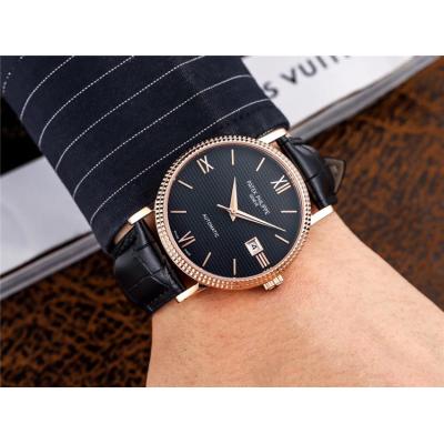 Replica Calatrava A21j Automatic Movement Mens Watch Black Dial Leather Strap E77