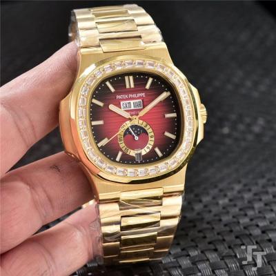 Replica Nautilus A2813 Automatic Movement Mens Watch White Dial Diamonds Case Yellow Gold B E79