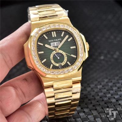 Replica Nautilus A2813 Automatic Movement Mens Watch White Dial Diamonds Case Yellow Gold B E79