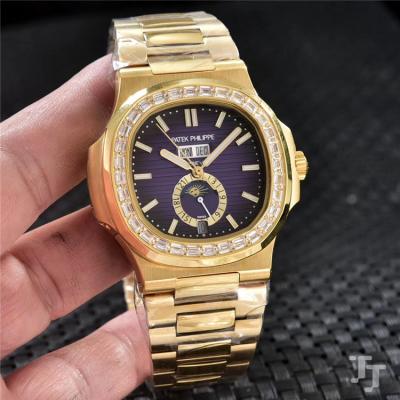 Replica Nautilus A2813 Automatic Movement Mens Watch White Dial Diamonds Case Yellow Gold B E79