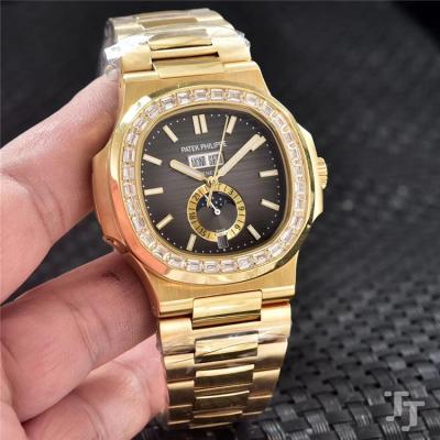 Replica Nautilus A2813 Automatic Movement Mens Watch White Dial Diamonds Case Yellow Gold B E79