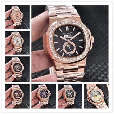 Replica Nautilus A2813 Automatic Movement Mens Watch Black Dial Diamonds Case Rose Gold C E79