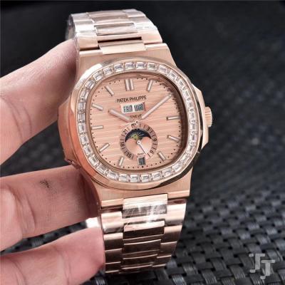 Replica Nautilus A2813 Automatic Movement Mens Watch Black Dial Diamonds Case Rose Gold C E79