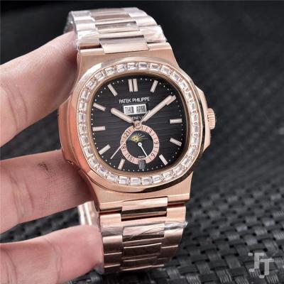 Replica Nautilus A2813 Automatic Movement Mens Watch Black Dial Diamonds Case Rose Gold C E79