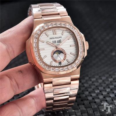 Replica Nautilus A2813 Automatic Movement Mens Watch Black Dial Diamonds Case Rose Gold C E79