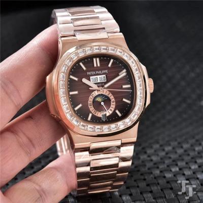 Replica Nautilus A2813 Automatic Movement Mens Watch Black Dial Diamonds Case Rose Gold C E79