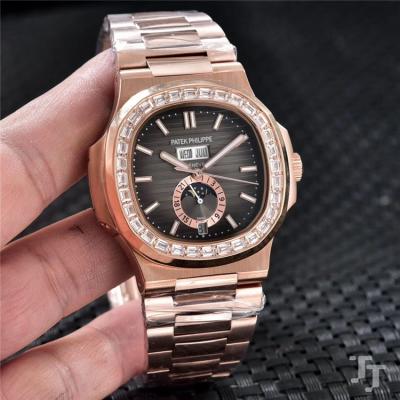 Replica Nautilus A2813 Automatic Movement Mens Watch Black Dial Diamonds Case Rose Gold C E79